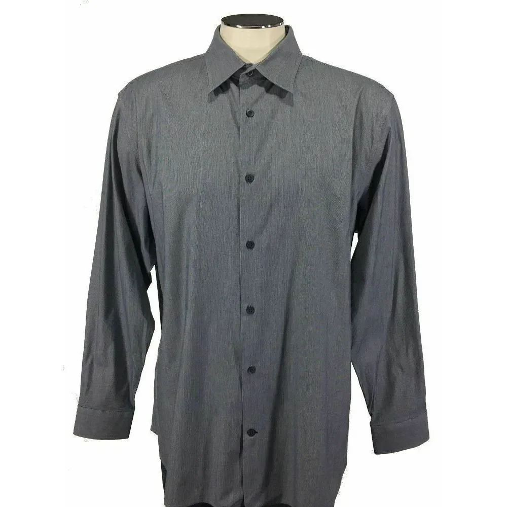 Banana Republic Slim Fit Button‎ Shirt 17 17.5 XL Gray White Stripe Mens